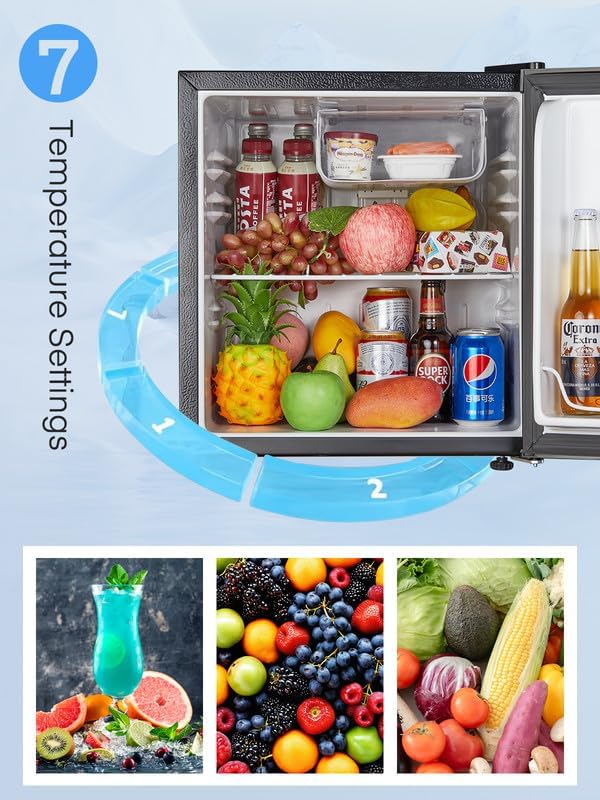 FOHERE Mini Fridge with Freezer, 1.6 Cu.ft Compact Small Drinks Refrigerator for Bedroom Single Door, Energy Saving 7-Level Adjustable Thermostat Dorm Fridge, for Apartment, Black - Image 2