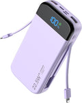 Portable Charger Power Bank Built-in Cables, 32000mAh 22.5W USB C Fast Charging, 5 Outputs 3 Inputs Travel Essentials Battery Pack Compatible with iPhone, iPad, Samsung, Google Pixel, Purple by LENGSUM