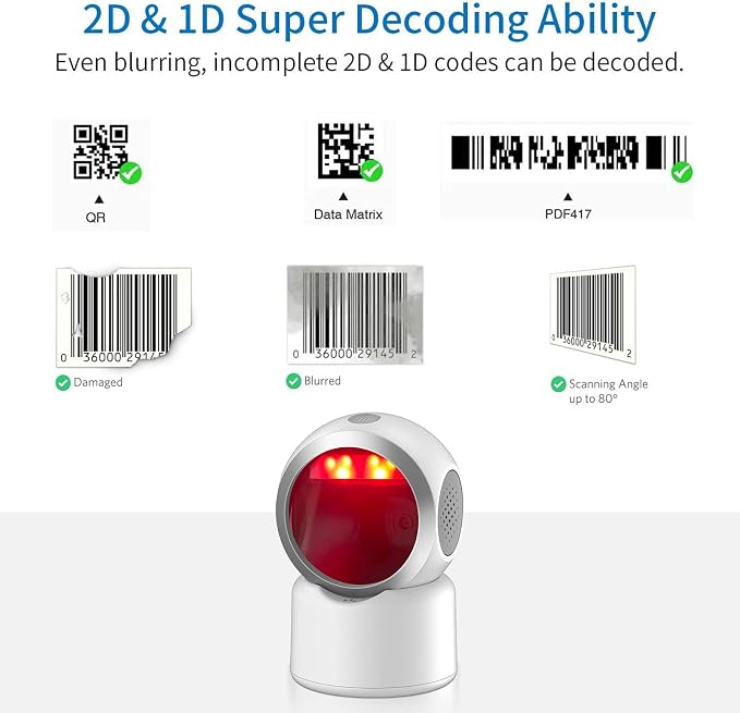 2D QR Barcode Scanner Omnidirectional Hands-Free USB Automatic Barcode Reader - Image 5