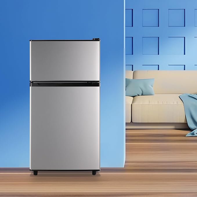100L Silver Mini Fridge With Freezer Compact Refrigerator for Dorm | Freestanding Fridge with 7 Level Adjustable Thermostat, Removable Shelves, Fast Cooling, Low Consumption - Image 8