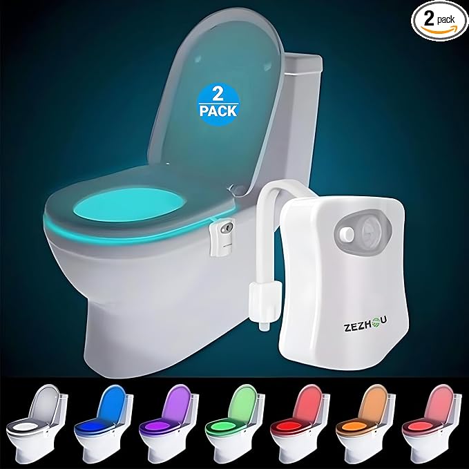 ZEZHOU Original Toilet Night Light 2 Pack, Motion Sensor Activated LED Lamp by ZEZHOU