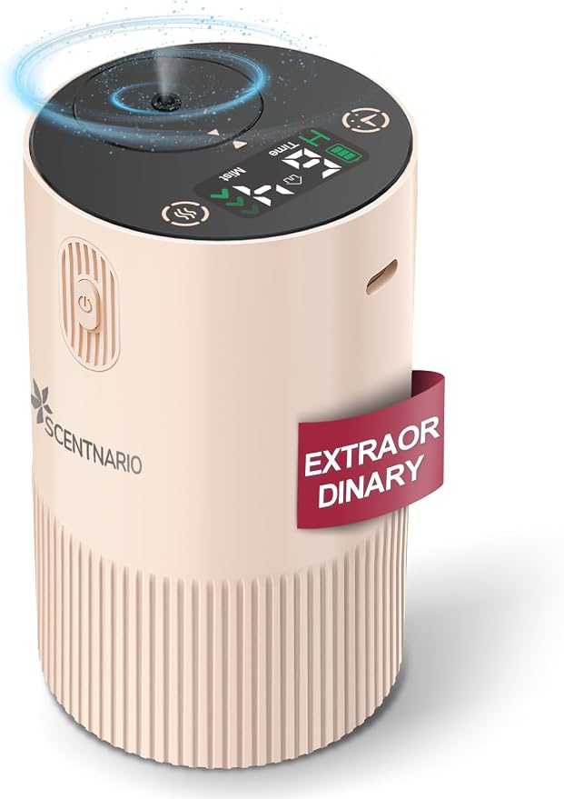 Waterless Diffuser for Essential Oil - Aroma Diffuser for Home with Battery Indicator, Portable Smart Scent Air Machine 1/2/3 & Continuous Mist, Timing & Auto-Off Function (Pink) by ScentnarioOfficial