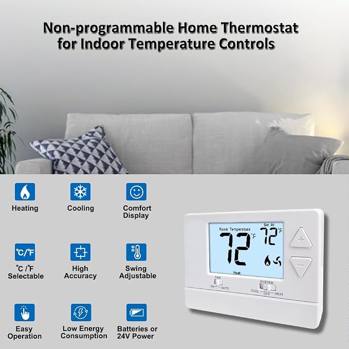 NonProgrammable Thermostat for Home, Single-Stage Systems, Digital - Image 2