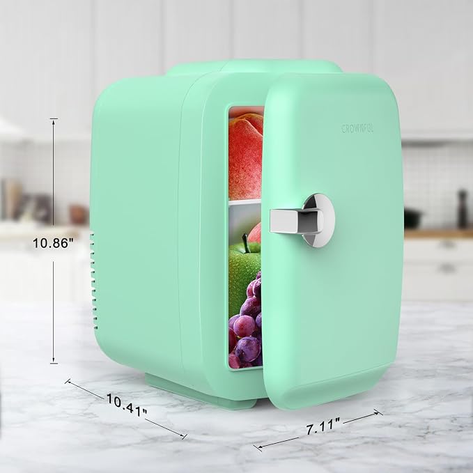 CROWNFUL Mini Fridge, 4 Liter/6 Can Portable Cooler and Warmer Personal Refrigerator for Skin Care, Cosmetics, Beverage, Food,Great for Bedroom, Office, Car, Dorm, ETL Listed (Green) - Image 6