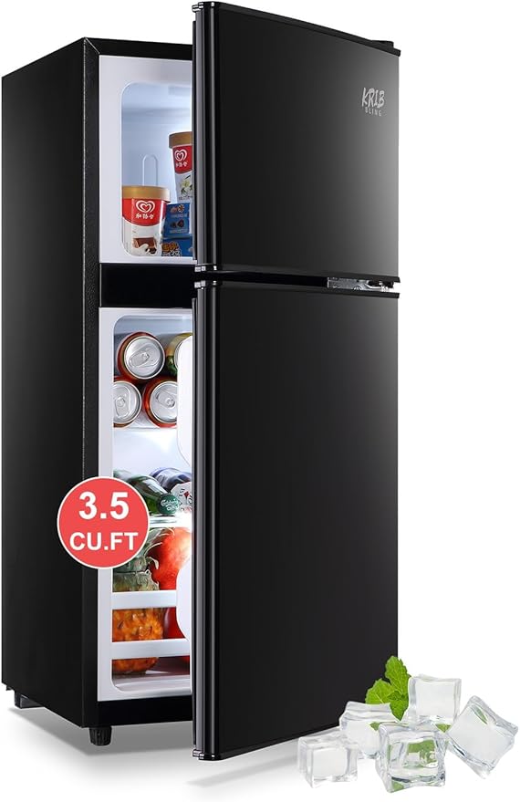 Refrigerator with Freezer 3.5 Cu.Ft Top-Freezer Compact Refrigerator Black | 7 Level Adjustable Thermostat Control, 2 Door ,Low noise,Low Power Consumption by KRIBBLING