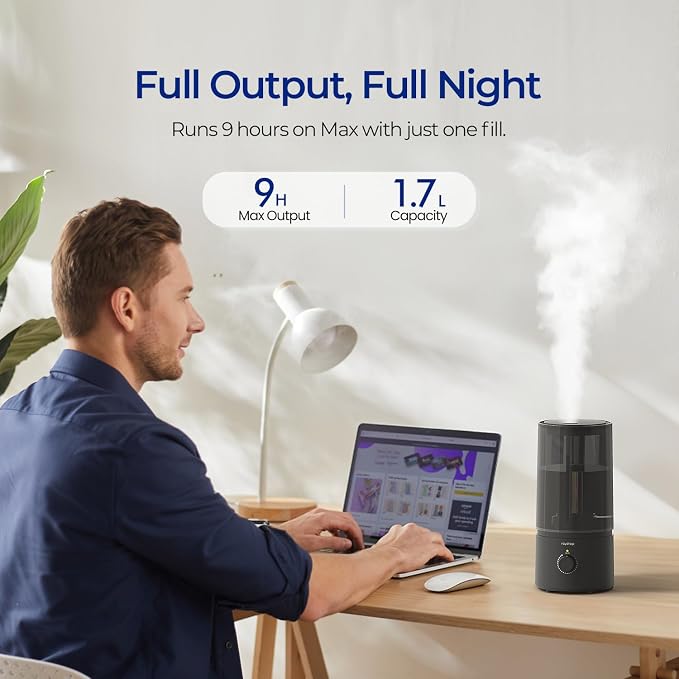 raydrop Humidifiers for Bedroom, Cool Mist Humidifiers for Babies, 1.70L Quiet Ultrasonic Humidifier, Space-Saving, Filterless, Auto Shut Off - (0.45 Gallon, US 110V) - Image 3