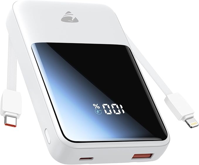 Aioneus 20000mAh Portable Charger, Power Bank with Built in Cables USB C 22.5W Fast Charging Battery Pack for iPhone 16 15 14 13 12 11 Pro Max, Samsung Galaxy S25 S24 S23 Android Phones (1Pack) by Aioneus