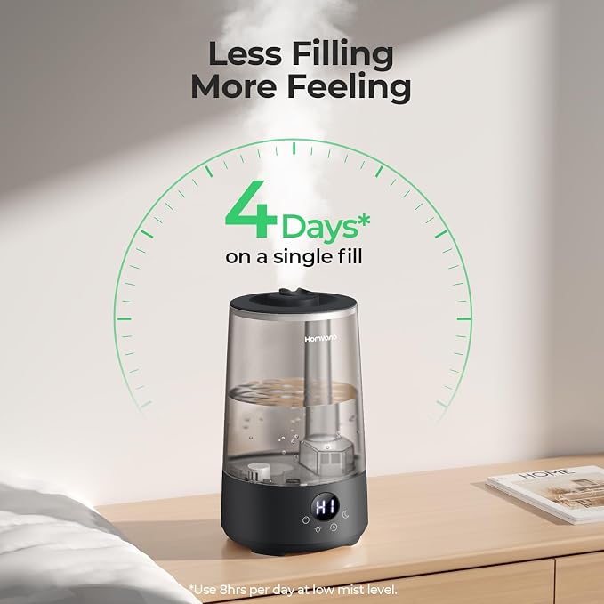Homvana Humidifiers for Bedroom Home, 3.6L Cool Mist Top-Fill 34H Super Long Time, Quiet 23dB, Baby Humidifier, Oil Diffuser for Large Room, House, Plant, Nursery, Office, BPA FREE, Ultrasonic (Black) - Image 3