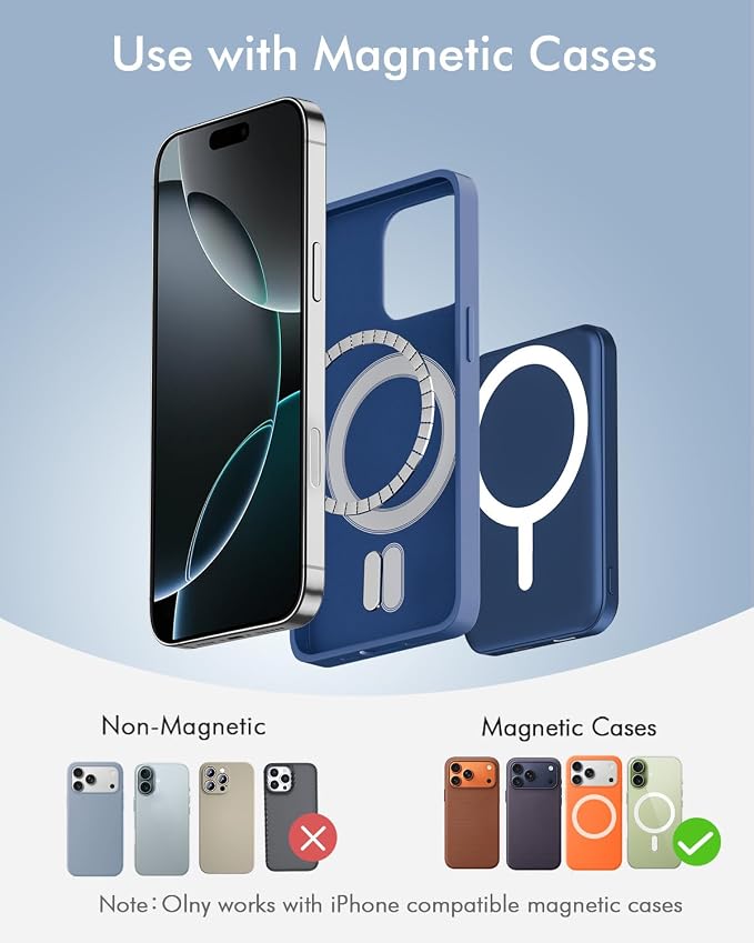 podoru for Magsafe Battery Pack, 5000mAh Magnetic Power Bank with Type-C Cable 20W PD Fast Charging Lighting Input Wireless Portable Charger for iPhone 17/16/15/14/13/12/ All Series-Dark Blue - Image 2