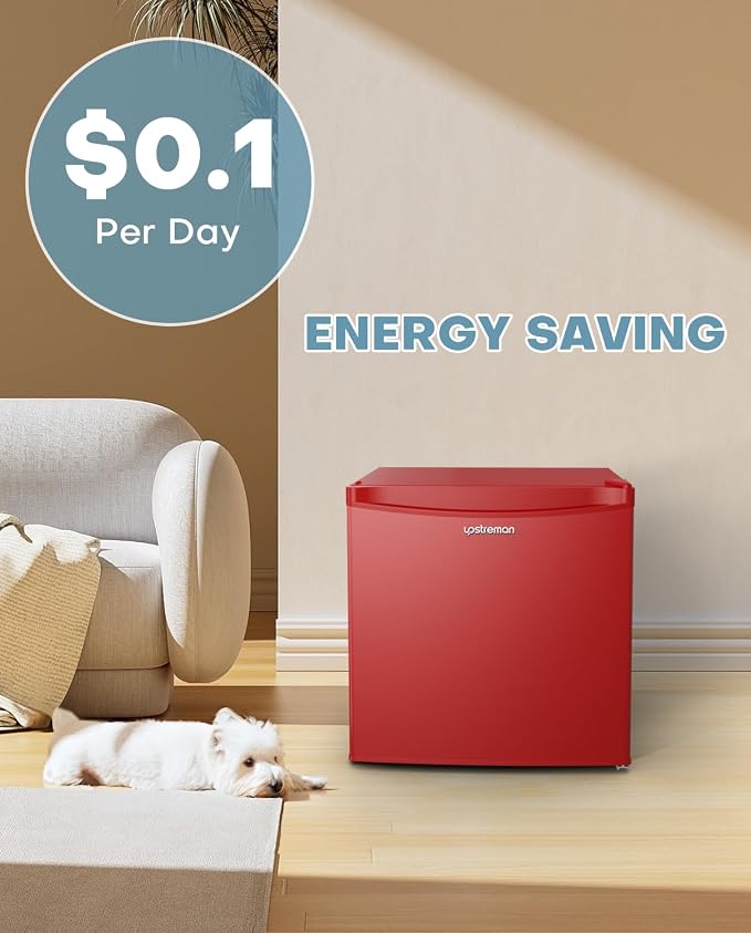 Upstreman 1.7 Cu.ft Mini Fridge with Freezer, Red-FR17 | Dorm Essentials, Adjustable Thermostat, Energy Saving, Low Noise, Compact Refrigerator for Dorm, Office, Bedroom - Image 4