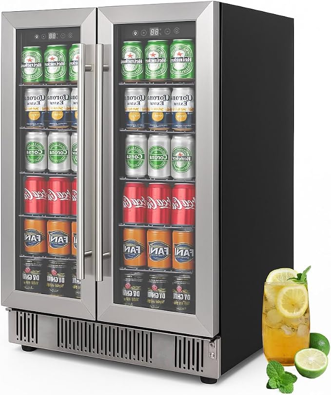 Erivess 24" Fridge 176Can Beverage Refrigerator Cooler Dual Zone Glass Door | 5.4 Cu Ft Drink Fridge Large Capacity for Home/Bar with LED Display, Digital Temperature Control, Removable Shelves, Silver by Erivess