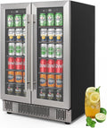 Erivess 24" Fridge 176Can Beverage Refrigerator Cooler Dual Zone Glass Door | 5.4 Cu Ft Drink Fridge Large Capacity for Home/Bar with LED Display, Digital Temperature Control, Removable Shelves, Silver by Erivess