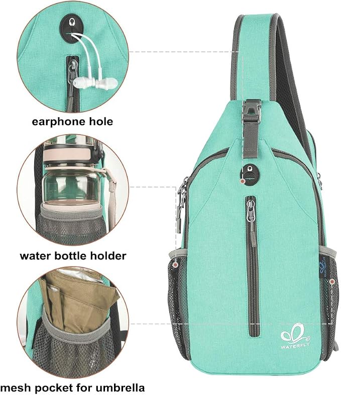 WATERFLY Crossbody Sling Backpack Sling Bag Travel Hiking Chest Bag Daypack - Image 2