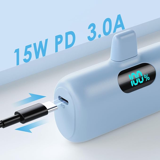 Mini Portable Charger for iPhone,Upgraded 5000mAh PD Fast Charging Battery Pack,LCD Display Cute Power Bank Portable Phone Charger for iPhone 14/14 Pro Max/13/13 Pro/12 Pro/11/XS/XR/X/8/7/6-Light Blue - Image 6