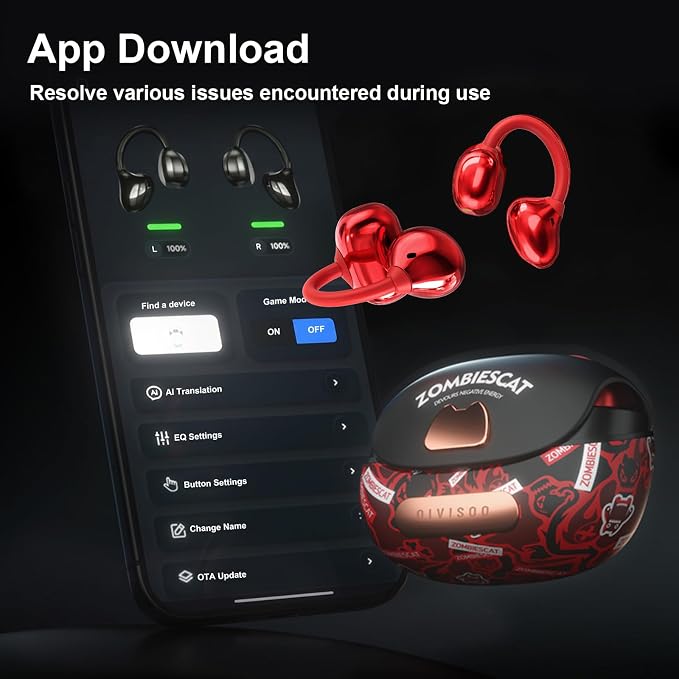 Third-generation Open Headphones, Clip-on Earplugs, True Wireless TWS Bluetooth 6.0 Earclip Earphone with Microphone, Stable to Wear Suitable for Glasses Wearers and Outdoor Sports and Running, Red - Image 8