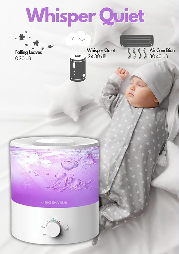MegaWise Cool Mist Humidifiers for Babies, Bedroom, Nursery, Home and Office | Super Quiet Ultrasonic Vaporizer, Large Top-Refill 1.5L, Essential Oil Diffuser, Auto Off, Easy Clean (2 Pack) - Image 5