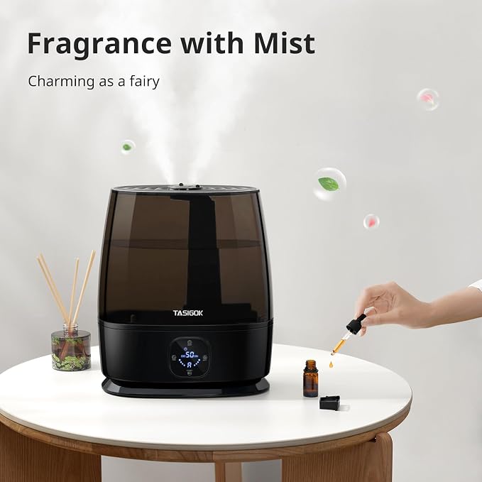 Humidifiers for Bedroom Home, 6L Cool and Warm Mist Air Humidifier for Large Room Baby Nursery, 50H Easy Clean and Top Fill, Quiet with Ultrasonic, Essential Oils, Auto Mode, for House, Black - Image 8