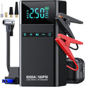 10-in-1 Portable Car Battery Jump Starter with Air Compressor, 6000A 160PSI Portable Car Jumper Starter (All Gas 12L Diesel), 12V Jump Box Car Battery Jump Starter with Jumper Cables, Lights by CZKGB