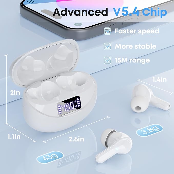 Wireless Earbuds Bluetooth 5.4 Headphones, Noise Cancelling Mic Ear Buds with 50H Playback, LED Digital Display, IPX7 Waterproof Earphones for Office/Running/Workout - Image 6