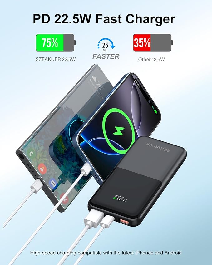 Portable Charger,Slim 10000mAh Power Bank,22.5W USB-C Fast Charging Battery Pack Compatible with iPhone 17/16/15/14/13/12 Pro Samsung Galaxy, iPad, AirPods, Android Tablets (Black) - Image 2