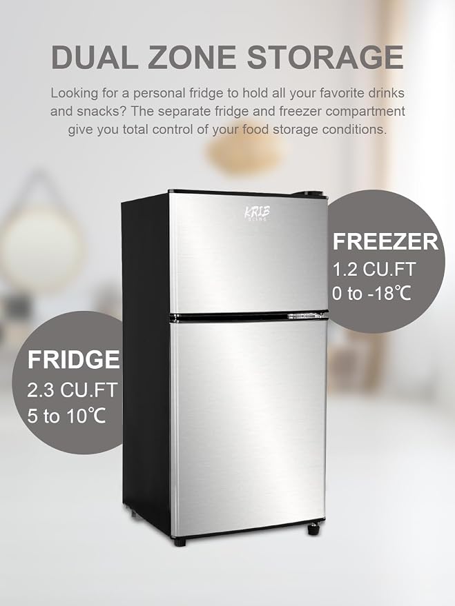 Mini Fridge With Freezer,3.5 Cu. Ft Compact Refrigerator With 2 Doors,7- Level Adjustable Thermostat, Removable Glass Shelves For Bedroom, Office, Kitchen, Apartment, Dorm, Silver - Image 9