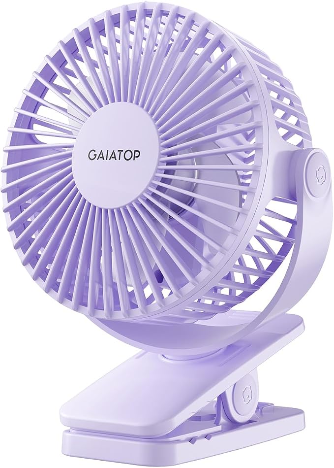 Gaiatop Portable Clip on Fan Battery Operated, Small Powerful 3 Speed Quiet 360° Rotate, USB Rechargeable Mini Personal Cooling Fan for Desk Table Home Office Stroller Camping Women Gifts Purple by GAIATOP