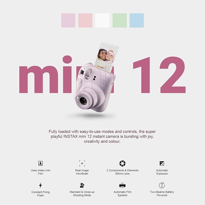 Fujifilm Instax Mini 12 Instant Camera Clay White + Carrying Case + Fuji Instax - Image 2