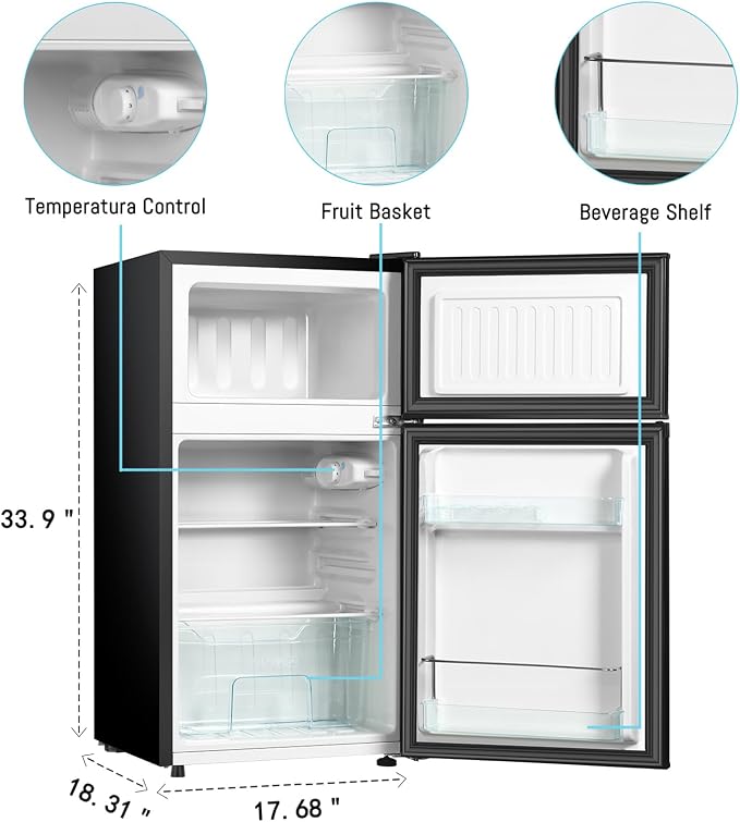 Mini Fridge With Freezer,3.2 Cu.Ft Compact Refrigerator,Mini Refrigerator With 2 Doors For Bedroom,Office,Kitchen,Apartment,Dorm(sliver) - Image 3