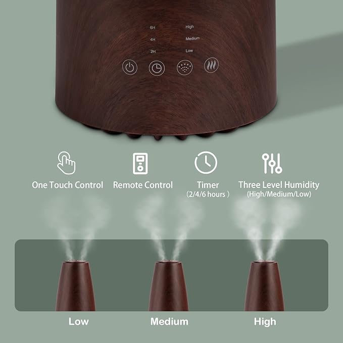 Cool Mist Humidifier，Elecameier Air humidifier for Home/Bedroom with Remote Control 2.3L Smart Air Humidifier for Desk/Office/Bedroom 25dB Whisper Quiet with Auto Shut off dark wood - Image 3