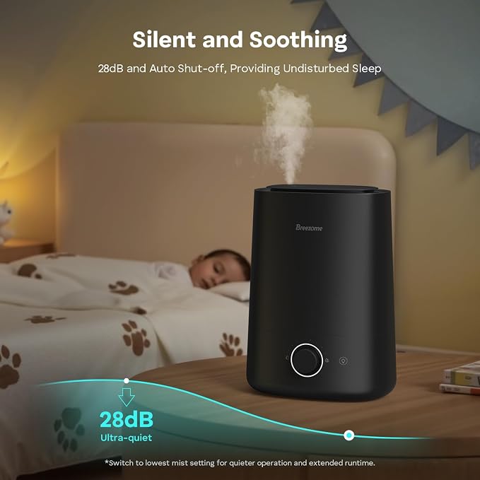 BREEZOME 5L Humidifiers for Bedroom, Ultrasonic Cool Mist Top Fill Humidifier & Essential Oil Diffuser, 360°Nozzle, Auto Shut-off, 50H Runtime, Quiet Humidifiers for Large Room, Baby Nursery, Plants - Image 6