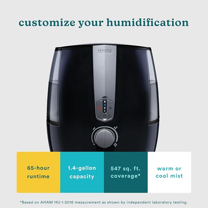 Homedics TotalComfort Plus Humidifier – Large Air Humidifiers for Bedroom, Plants – Top-Fill 5.3L Water Tank with Cool and Warm Mist, Essential Oil Pads, Colored Night-Light, Black - Image 6