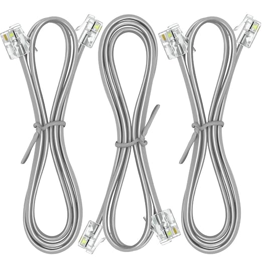 NECABLES 3Pack Phone Cord 1ft Telephone Cord Phone Cable RJ11 6P4C Male to Male by NECABLES