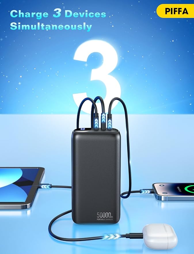 PIFFA Portable Charger Power Bank - 50000mAh Battery Pack, 22.5W Fast Charging Powerbank,Travel Essential for Portable Phone Charger, USB-C Phone Charger for iPhone 17/16/15/14/13 Samsung Google-Dark - Image 5
