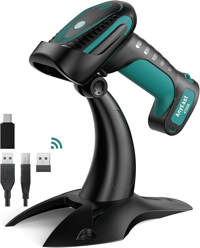 Wireless Barcode Scanner with Stand, Industrial 1D 2D QR Bluetooth Barcode by Anyeast