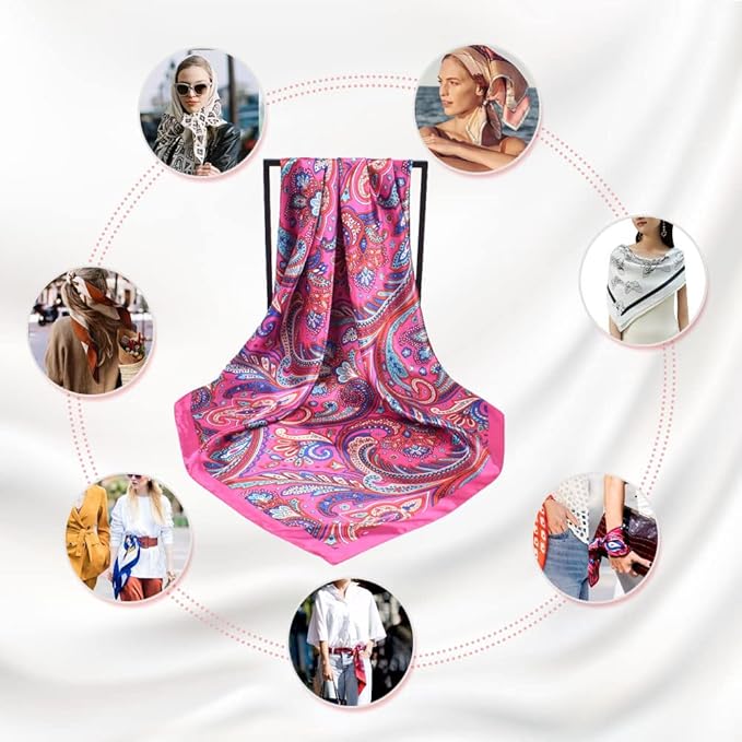 4Pcs Silk Head Scarves for Women Satin Hair Scarf 35”Large Square Bandana Silk - Image 5