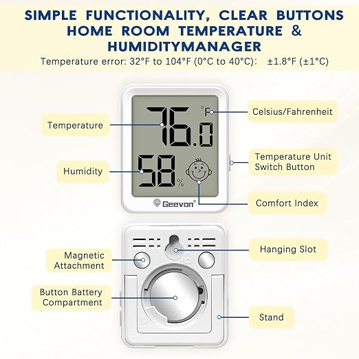 Geevon 2 Pack Mini Digital Hygrometer Gauge Indoor Thermometer – LCD Monitor - Image 6