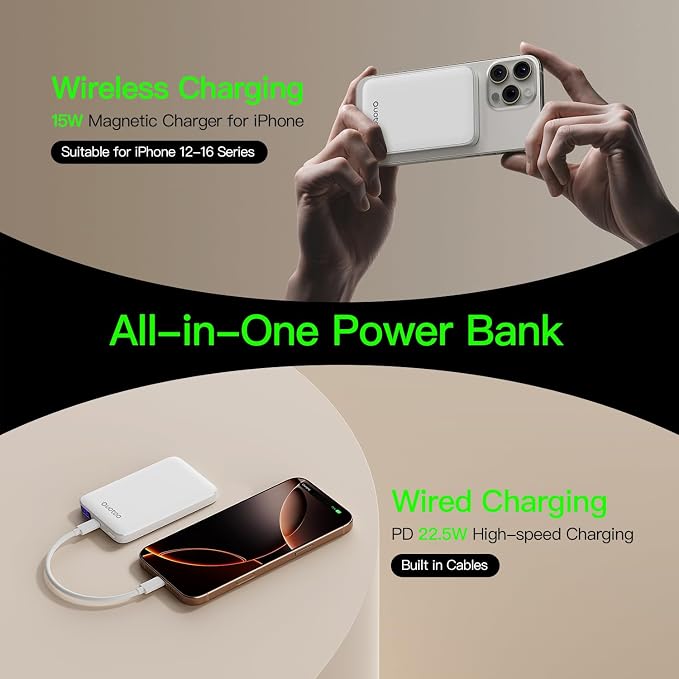 Ouotoo New for Magsafe Portable Charger,5000mAh Power Bank with Type-C 20W PD Fast Charging Travel, Lightweight and Slim, LED Display for Magsafe Battery Pack for iPhone 17/16/15/14/13/12 All Series - Image 7