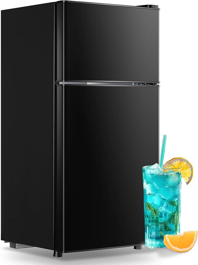 Mini Fridge with Freezer 2.4 Cu.ft Mini Refrigerator Freezer Double Doors 7 Modes Temp Suit for Apartment Bedroom Office Black by TACOOL