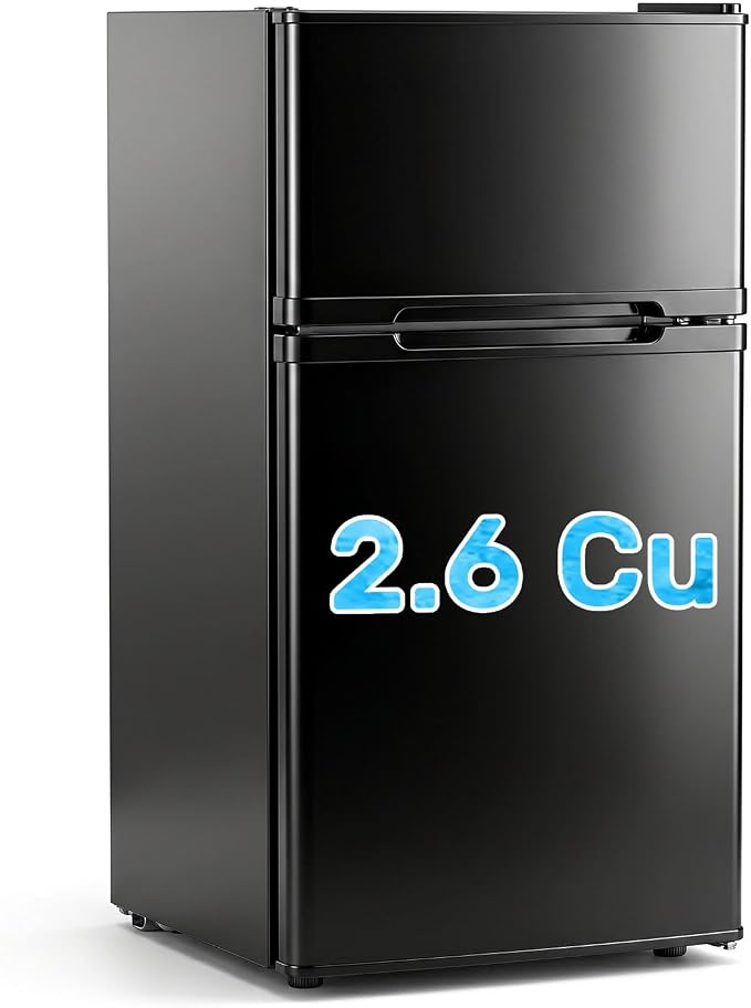 DOGHLY 2.6 Cu.Ft Mini Fridge with Freezer, Double Door Small Refrigerator | Compact Refrigerator with 3 Adjustable Thermostat, Removable Shelf, Low Noise, Small Fridge for Bedroom, Office, Dorm, Black - Image 2