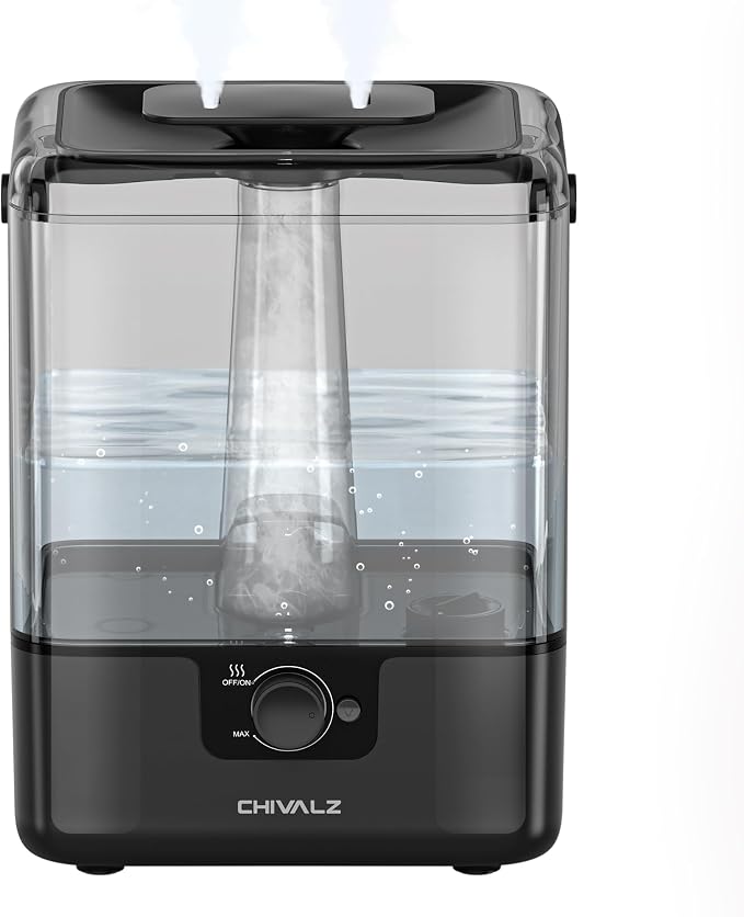 CHIVALZ Humidifiers for Bedroom, 6L Cool Mist Humidifiers for Baby Nursery, 26dB Quiet, 50H Runtime, Top Fill Humidifier for Large Room, Home, Plants, Nightlight, Oil Diffuser 1 Pack Black by CHIVALZ