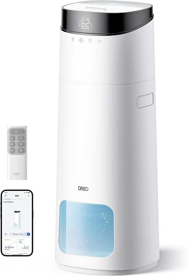 DREO 16L Smart Humidifier Large Room 1000 ft², 130H Cool Mist Air Humidifiers for Bedroom Plants Baby, Top Fill, Remote/Touch/Voice & APP Control, Clean Tank Technology, 30dB, RGB Light, HM755S White by DREO