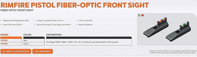 Truglo Rimfire Pistol Fiber Optic Replacement Front Sight Green/Red Compatible - Image 6