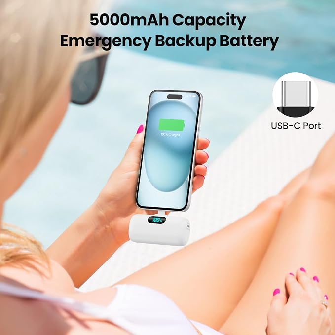Mini Portable Charger USB C Power Bank,Upgraded 5000mAh PD Fast Charging Battery Pack Built-in USB-C Connector Travel Essential for iPhone17/17Pro/17Pro Max/Air/16 Plus/16Pro Max/15 Series,Android etc - Image 6