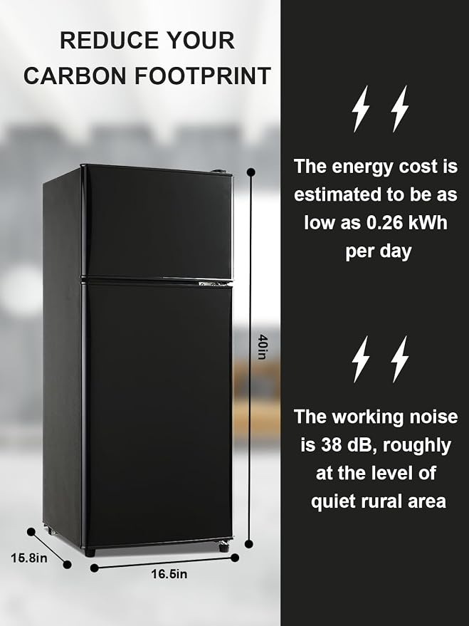 Refrigerator with Freezer 3.8 Cu.Ft Top-Freezer Compact Refrigerator Black | 7 Level Adjustable Thermostat Control, 2 Door, Lock Fresh, Energy Saving - Image 5