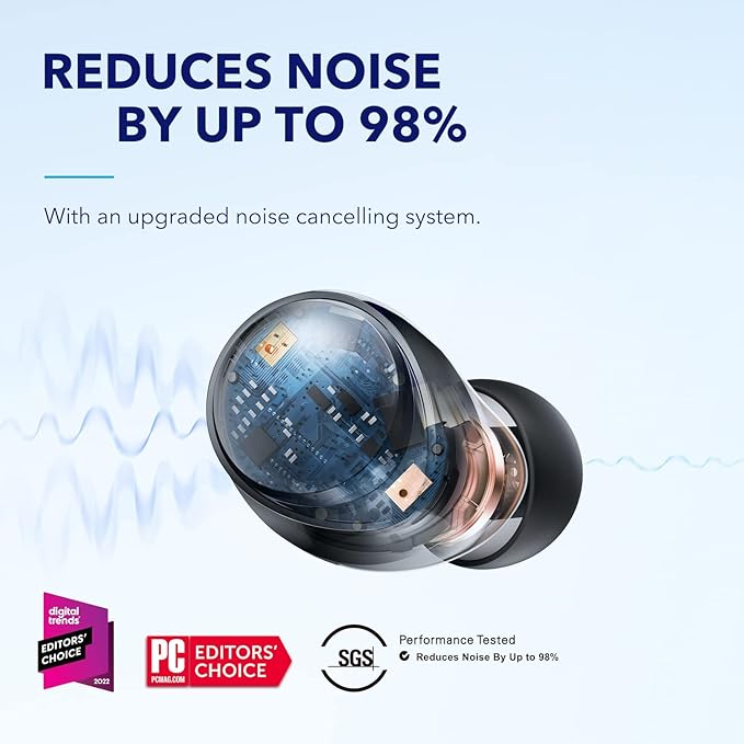 Soundcore by Anker Space A40 Adaptive Active Noise Cancelling Earbuds | Reduce Noise by Up to 98%, Ultra Long 50H Playtime, 10H Single Playtime, Hi-Res Sound, Comfortable Fit, Wireless Charge - Image 2
