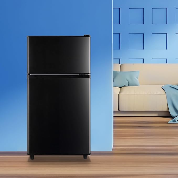 3.5 Cu.Ft Black Mini Fridge With Freezer Compact Refrigerator Dorm | Freestanding Fridge with 7 Level Adjustable Thermostat, Removable Shelves, Fast Cooling, Low Consumption - Image 8