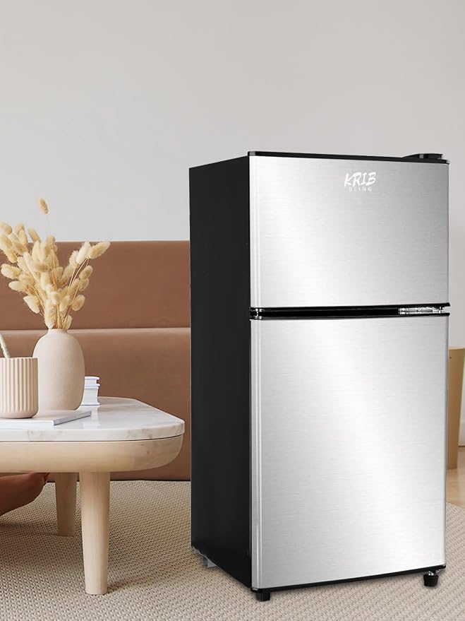 Mini Fridge With Freezer,3.5 Cu. Ft Compact Refrigerator With 2 Doors,7- Level Adjustable Thermostat, Removable Glass Shelves For Bedroom, Office, Kitchen, Apartment, Dorm, Silver - Image 6