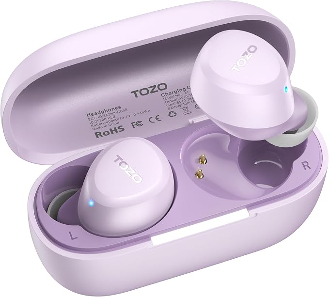 TOZO A1 Wireless Earbuds Bluetooth 5.3 Light Weight in Ear Headphones | IPX5 Waterproof, 2 Mics for AI Calls, Immersive Premium Sound Bass Ear buds with Charging Case, 32 Presets EQ via TOZO App by TOZO