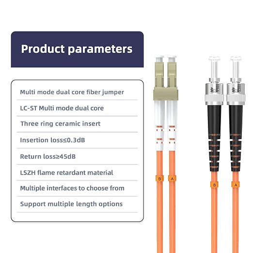 LC/UPC to ST/UPC Fiber Patch Cable, OM1 Multimode Duplex 62.5/125μm Fiber - Image 4