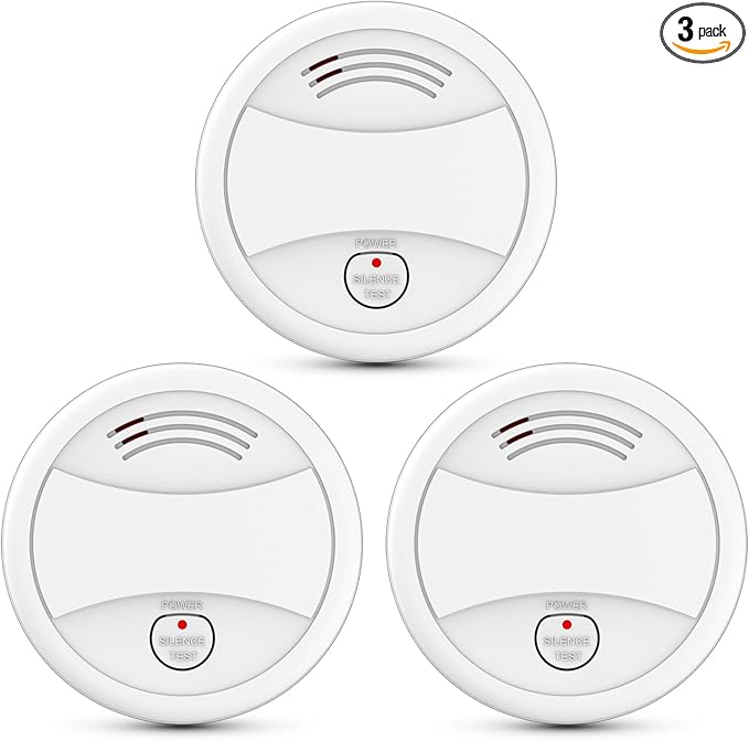 3 Pack Photoelectric Smoke Detector, 10-Year Battery Operated Fire Alarm by Unknown